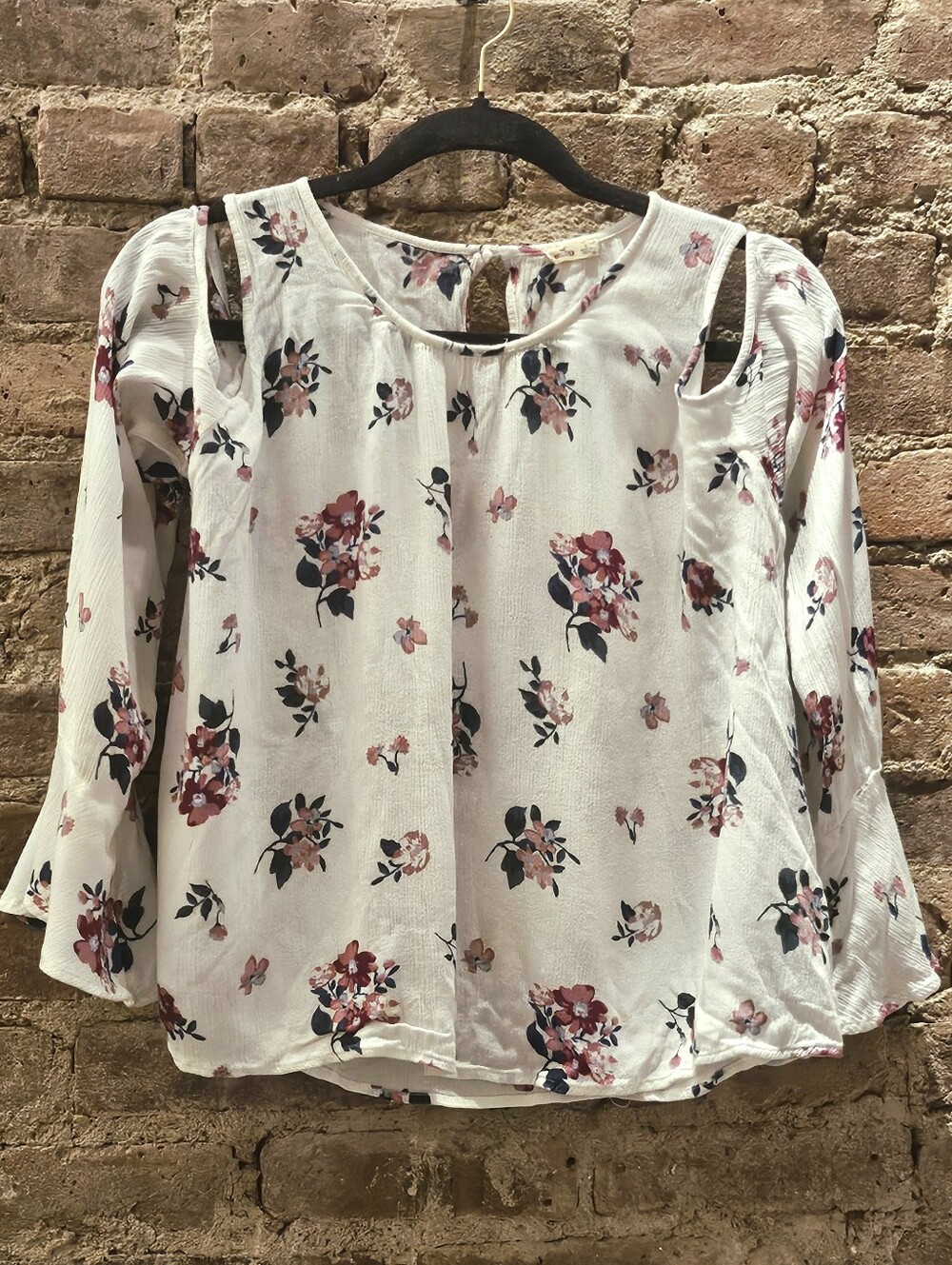 Cold Shoulder Long Sleeve bell bottom top with flower pattern Ruffle Sleevs